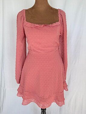 Altar'd State Dusty Pink Swiss Dot Lace Up Back Mini Dress S